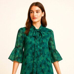 Calvin Klein Green Abstract Print Ruffle Hem Dress – Effortless Elegance